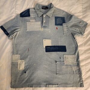 VTG Polo by Ralph Lauren Blue Tag LG Golf Style Patches Distressed Unisex Shirt